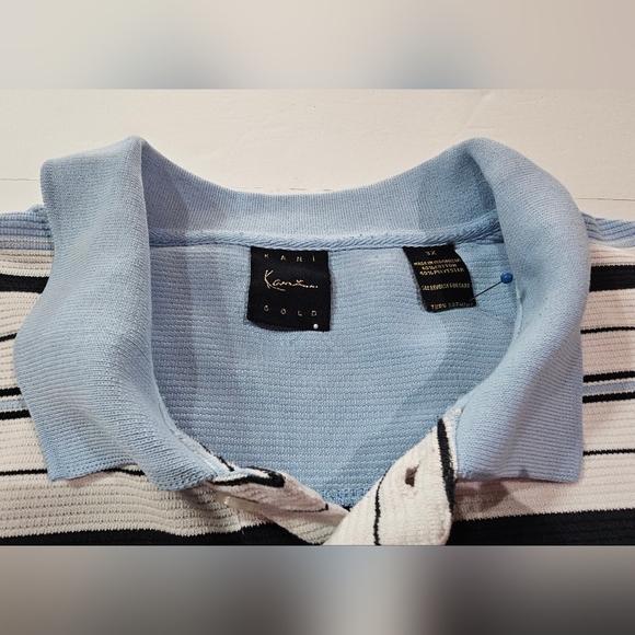 Kani Gold Polo Shirt Mens 3X Blue White Striped Embroidered Logo READ - Picture 7 of 12